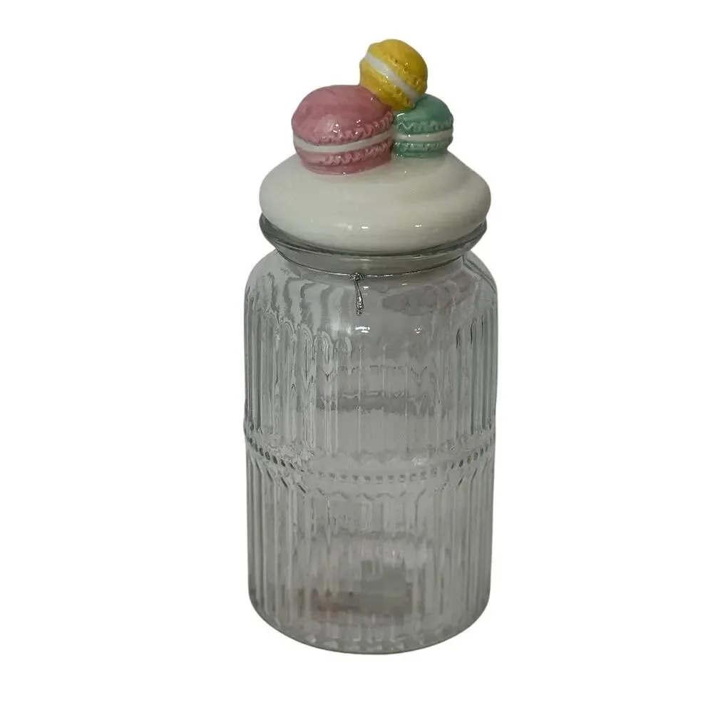 Vintage Glass Jar Ceramic Lid Macaron Kitchen Canister